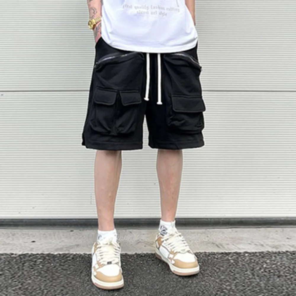 

Y2K Summer Solid Vibe Style Men's Cargo Shorts Streetwear Wide Leg Baggy Drawstring Five Point Pants Unisex Oversized Short