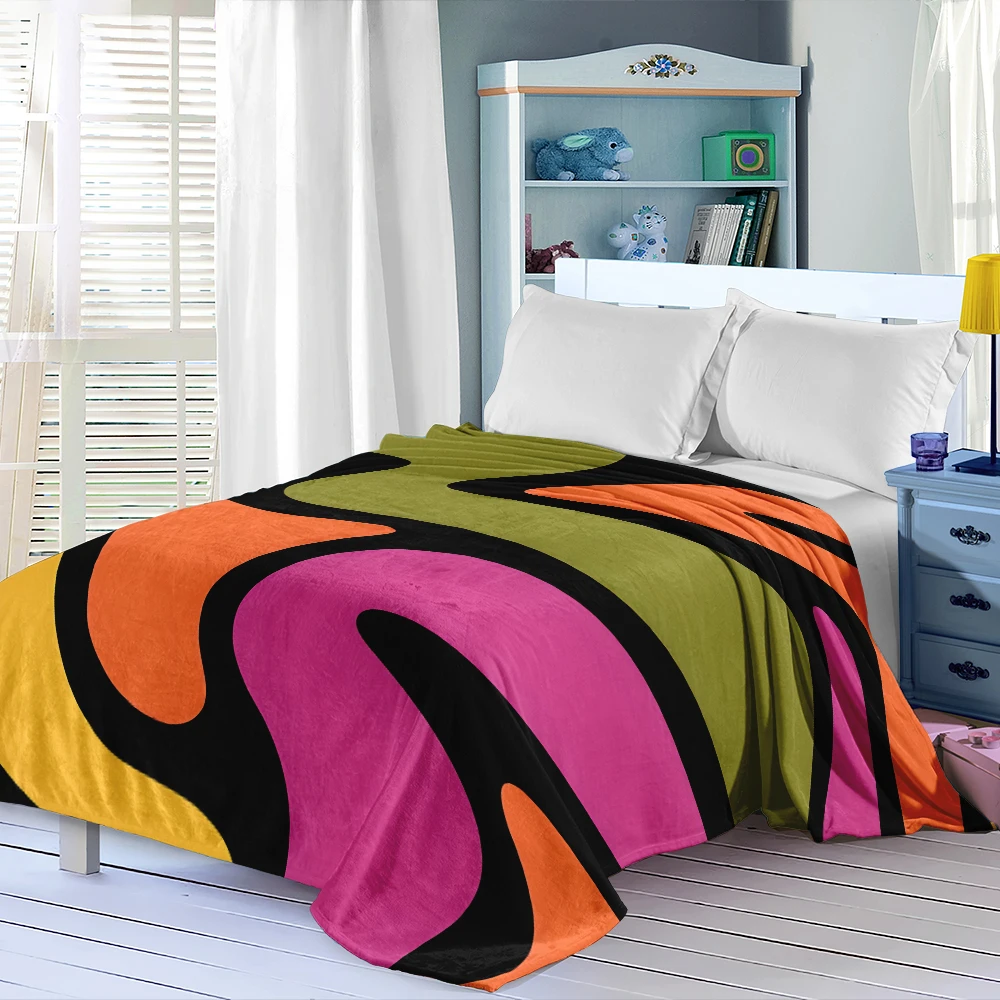 Black Colorful Wavy Blobs Super Soft Flannel Blanket Fuzzy Warm Throw Blanket for Bed Couch Cozy Plush Bed Cover All Season