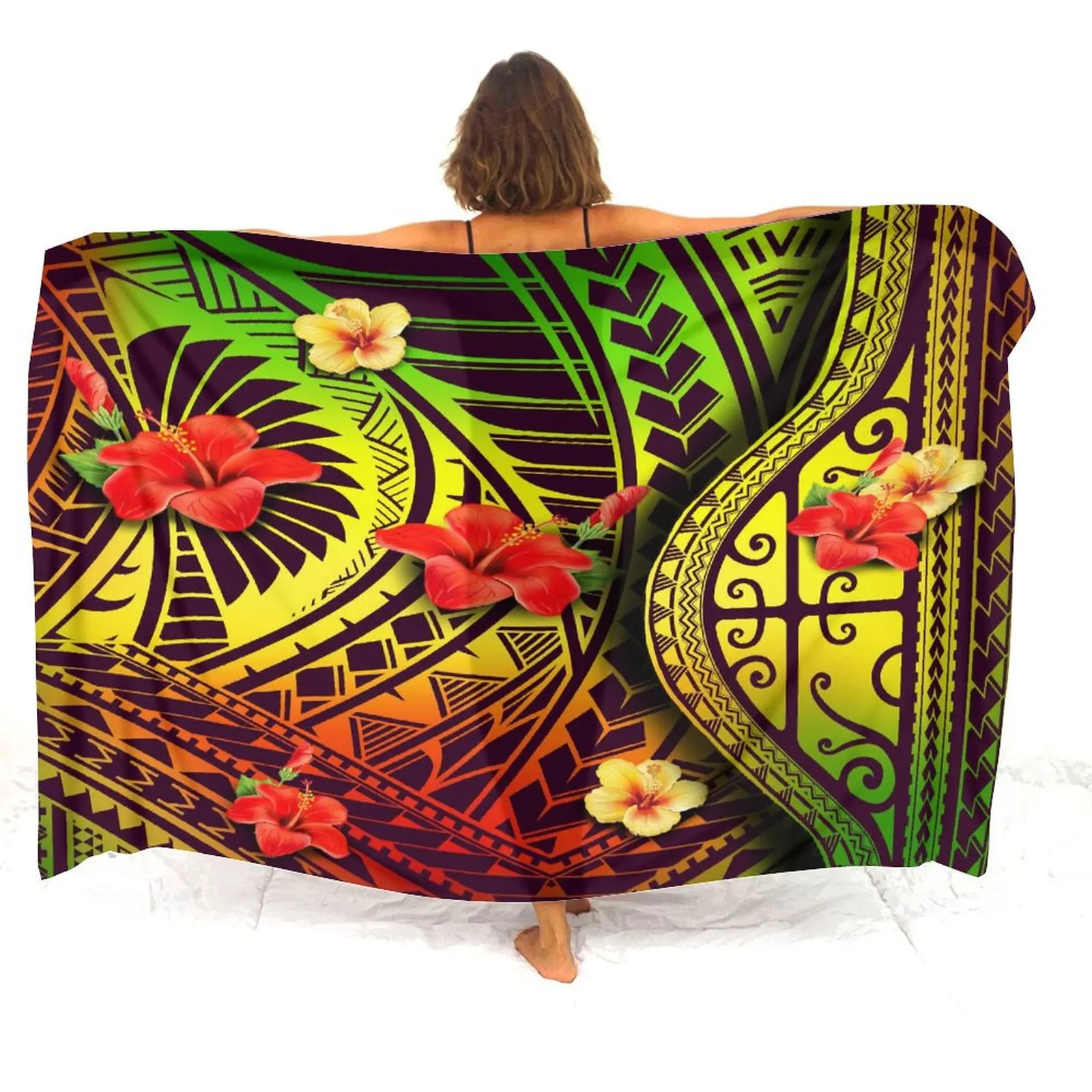 2024 New Polynesian Ladies Sarong Custom Samoan Retro Pattern Art Shawl One Piece Soft Elegant Coat