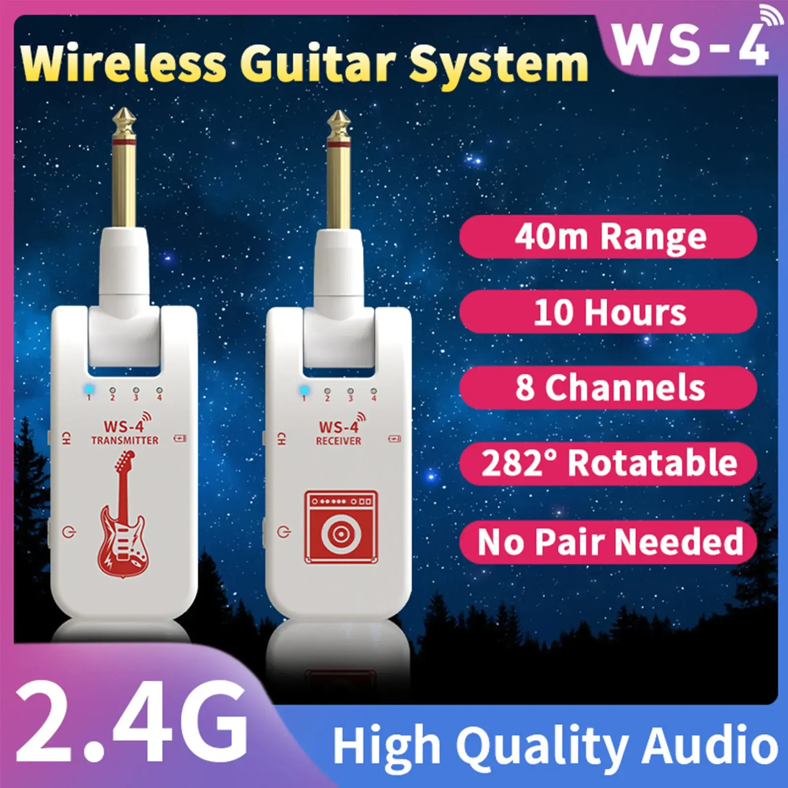 Ws-Mini Pro 4-Ch 2.4Ghz Wireless System - 48Khz/16Bit Studio Audio W/rechargeable Beltpack for Guitar/bass Recording
