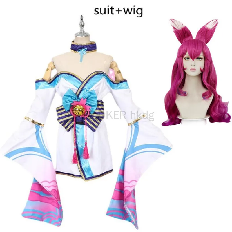

Парик Ahri Spirit Blossom, костюм Ahri для косплея, женское кимоно для взрослых, платье ханьфу, костюм Хэллоуина, сексуальный костюм лисы