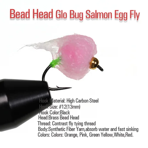Imagen 2 del producto Vtwins Bead Head Glo Bug salmón huevo mosca salmón pez ovillo moscas húmedas hundimiento rápido trucha señuelo Steelhead pesca cebo Artificial señuelo