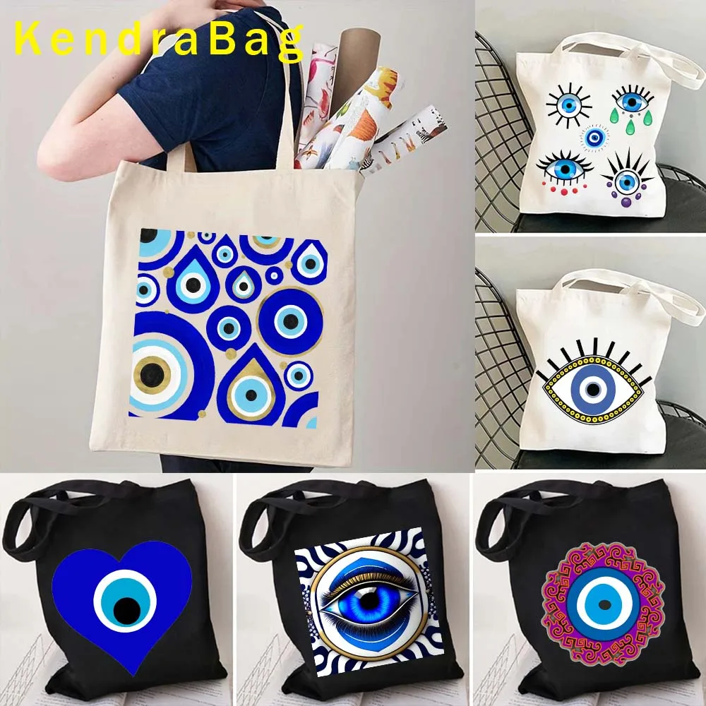 

Colorful All Seeing Blue Evil Eye Charm Nazar Amulet Protection Love Heart GREECE Boho Mandala Canvas Tote Bags Shopper Handbags