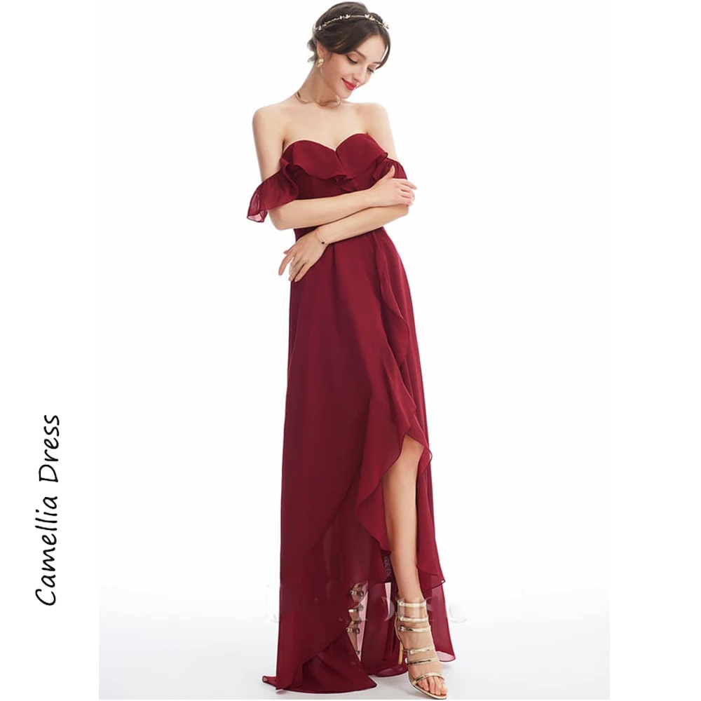 

New A-Line Evening Dresses Off the Shoulder Asymmetrical Party Dresses Chiffon Formal Dresses Vestidos De Fiesta فساتين السهرة