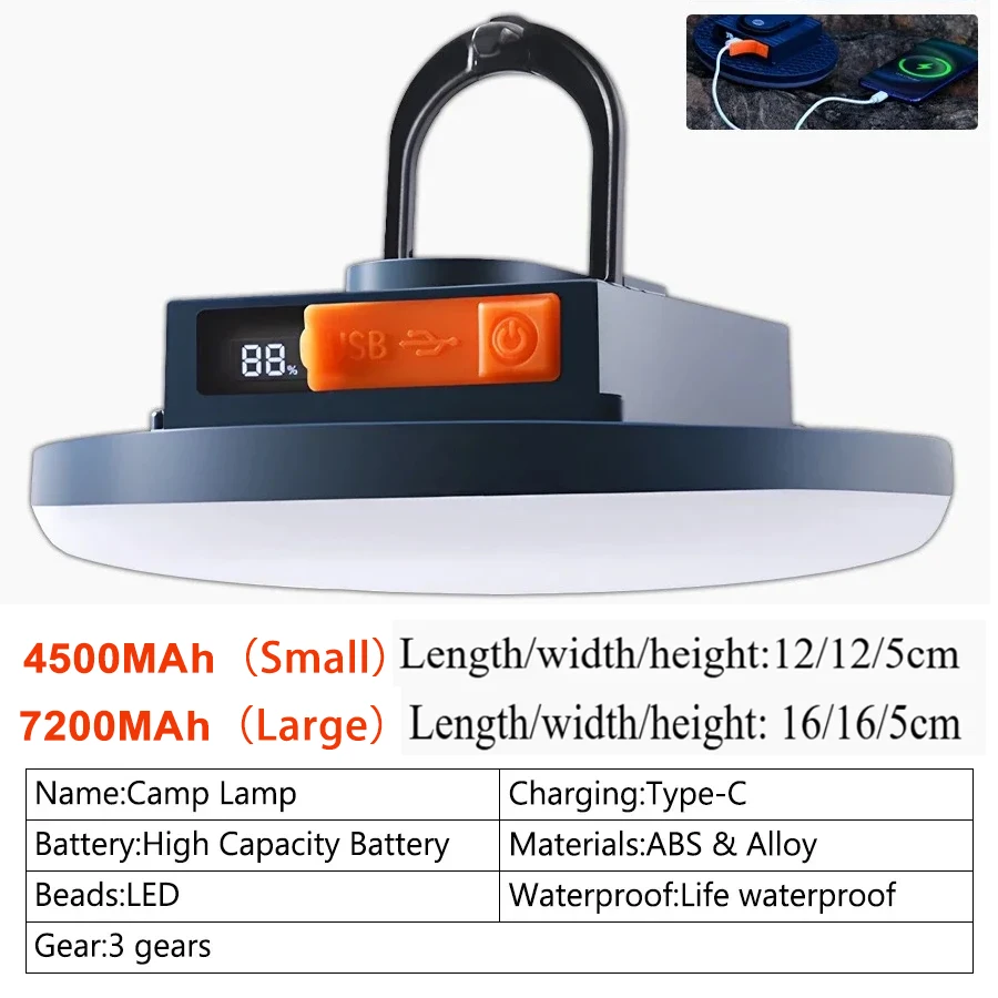 USB Rechargeable Powerful Light Camping Lantern with Magnet,Handheld Strong Light Portable Flashlight Tent Lamp LED Work Light