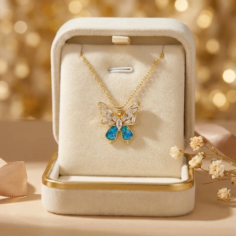 Elegant Blue Bow Necklace, Refined Collarbone Jewelry for Women, Dates, Parties and Everyday Looks