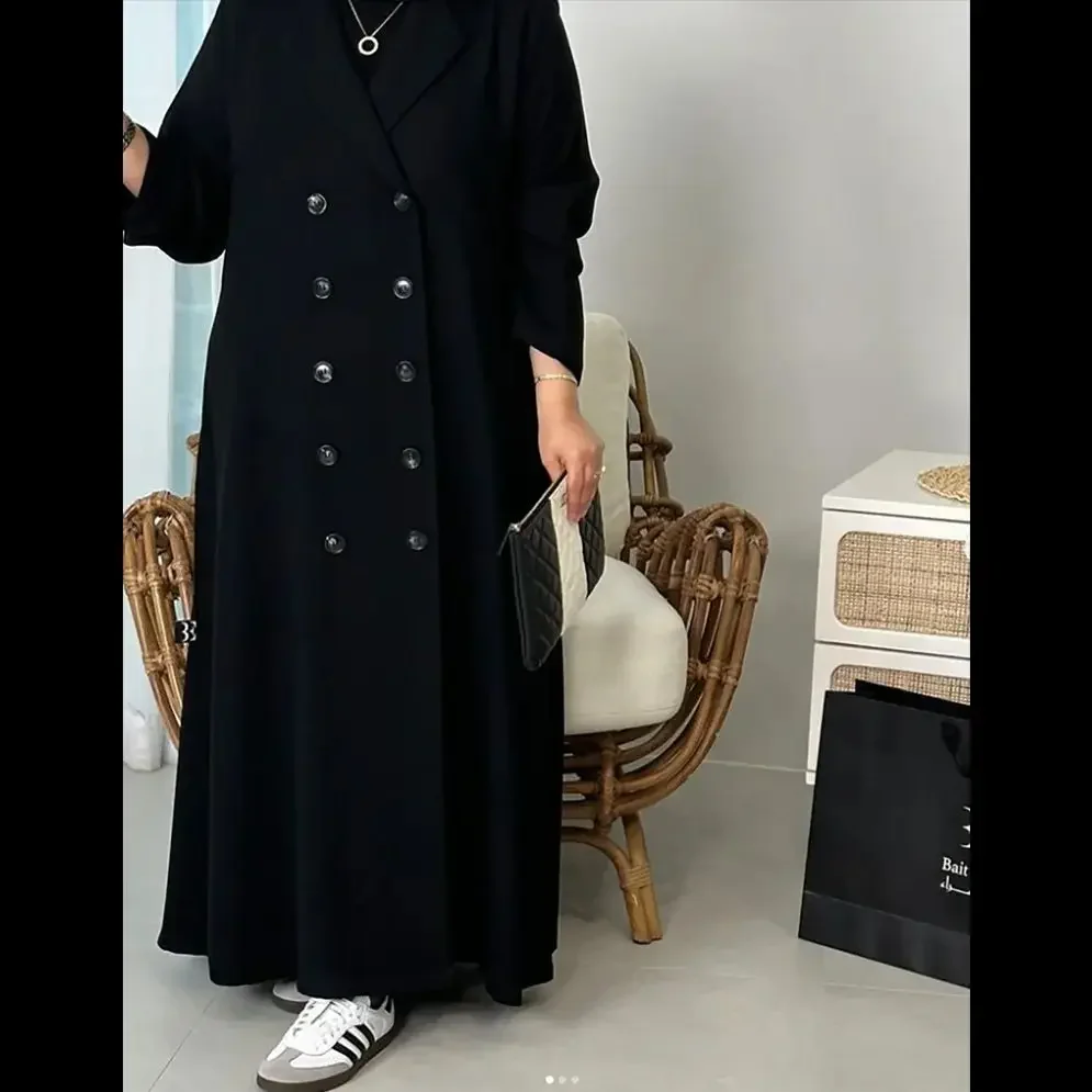 Simple Elegant Loose Black Long Double Breasted Women Blazer Lapel Formal Prom Custom Made Saudi Arabia Dress