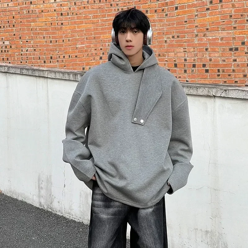 

Autumn Y2K Vintage Turtleneck Design Hooded Sweatshirts Men's Solid Color Pullover Hoodies New High Street Fashion Tracksuit