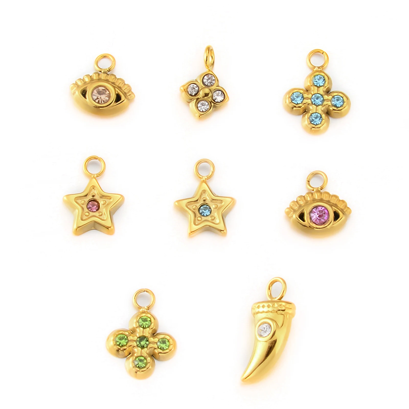 3 sztuk Mini złoty kolor ze stali nierdzewnej krzyż oko gwiazda Ox Hor Charms wisiorek ze strasem DIY biżuteria bransoletka kolczyk dokonywanie znalezienie