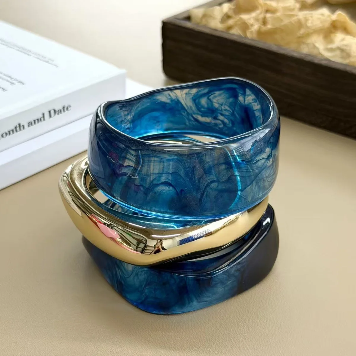 KMVEXO 3Pcs/Set Irregular Punk Acrylic Bangles for Women Girl Geometric Square Wide Bracelet Set Jewelry Accessories Gifts