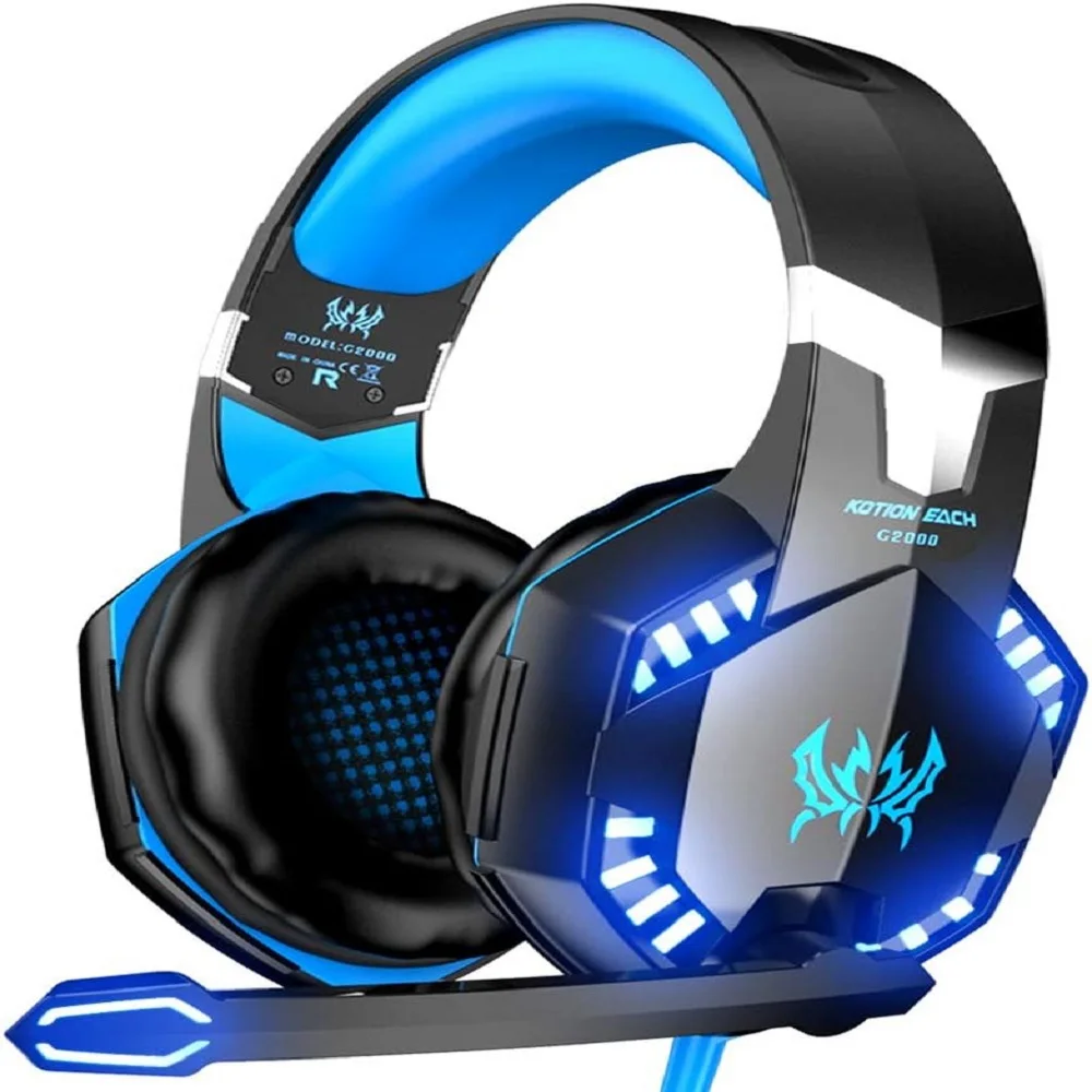 

Kotion pro G2000 Gaming Headset 3.5mm Over-Ear with RGB LED Lights Noise Cancelling Mic for PC/PS5/Xbox - Comfort Gaming Audio