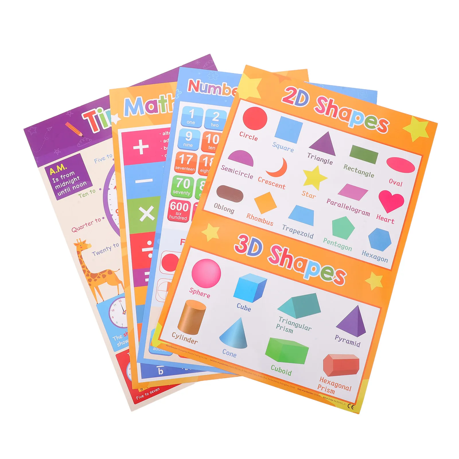 

Набор из 4 плакатов формата А3 для дошкольного образования: красочные математические карточки, двусторонние обучающие таблицы с покрытием для развития словарного запаса у малышей