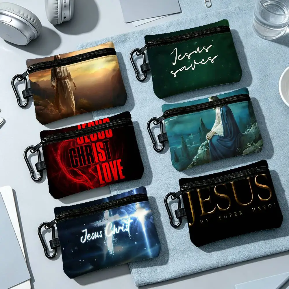 Bible Verse Jesus Christ Fashion Wear-resistant Oxford Cloth Coin Purse Portable Backpack Hanging Card Storage Bag