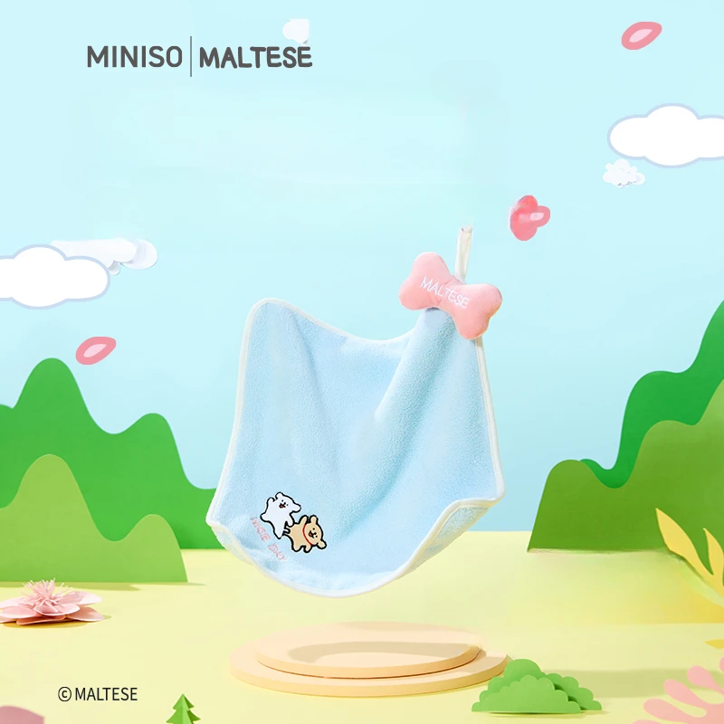 MINISO Maltese Series Absorbent Hanging Hand Towel Anime Home Kitchen Bathroom Rag Cute  Children's Toy Christmas Gift