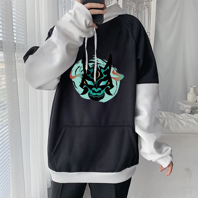 Genshin Impact Harajuku Game Hoodies Men Xiao Mask Fangs Aesthetic Print Sweatshirt Long Winter Plus Size Streetwear Pullover