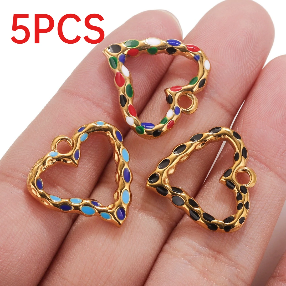 

5Pcs Stainless Steel Heart Spot Enamel Charms Minimalist DIY Pendants For Necklace Jewelry Making Accessories