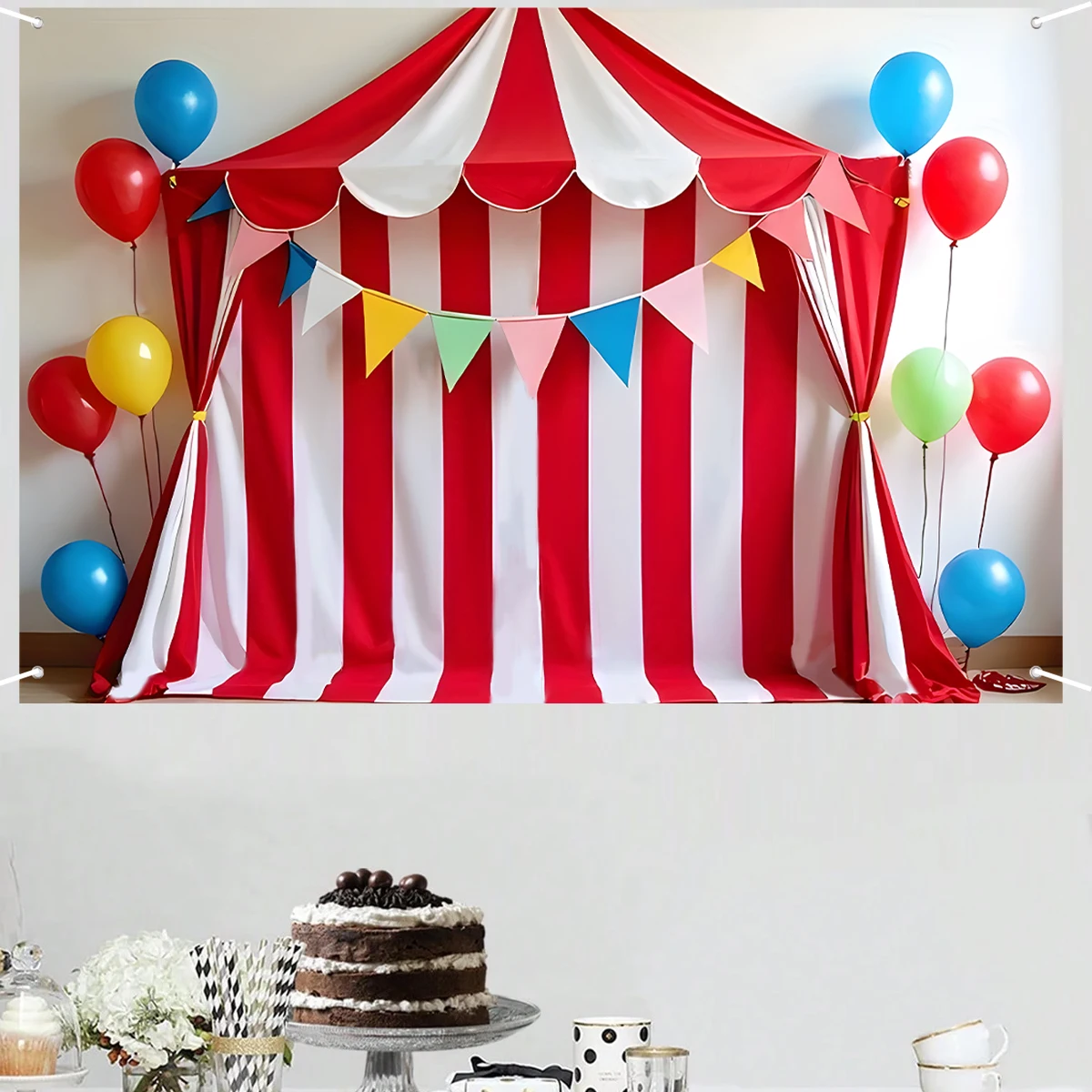 لافتة خلفية لحفلات أعياد الميلاد للأطفال، لافتة تزيين لحفلات أعياد الميلاد وحفلات السيرك الليلية وحفلات أعياد الميلاد