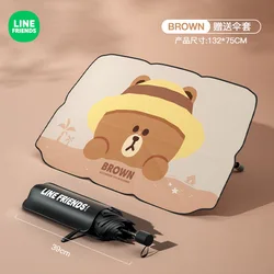 LINE FRIENDS Anime Kawaii Brown Car Sunshade Umbrella Cony Sally Retractable Easy To Store Aluminum Foil Insulation Sunshade