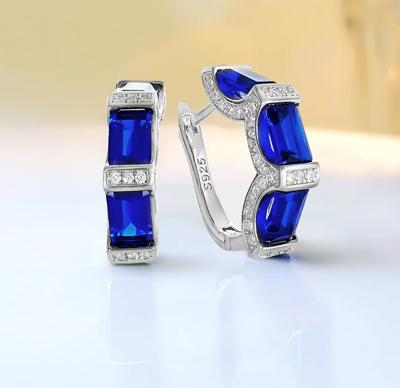 

New Blue Diamond Earrings 925 Sterling Silver Inlaid Light Luxury Earrings Fashion Retro Temperament Simple Minority Girl