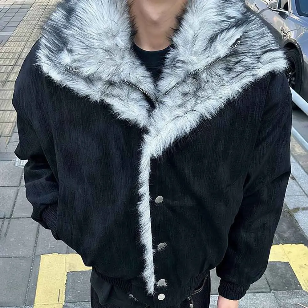 2025 Winter New Men's Patchwork Long-Sleeved Jacket American Retro Fashion Trendy High Street Casual Loose Niche Men's Top