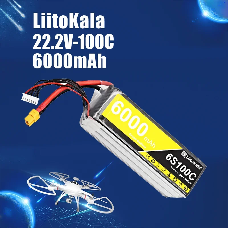 1-4pcs LiitoKala 6S Lipo 6000mAh 22.2V 100C Remote Control Model High Rate Lithium Battery Aircraft Accessories