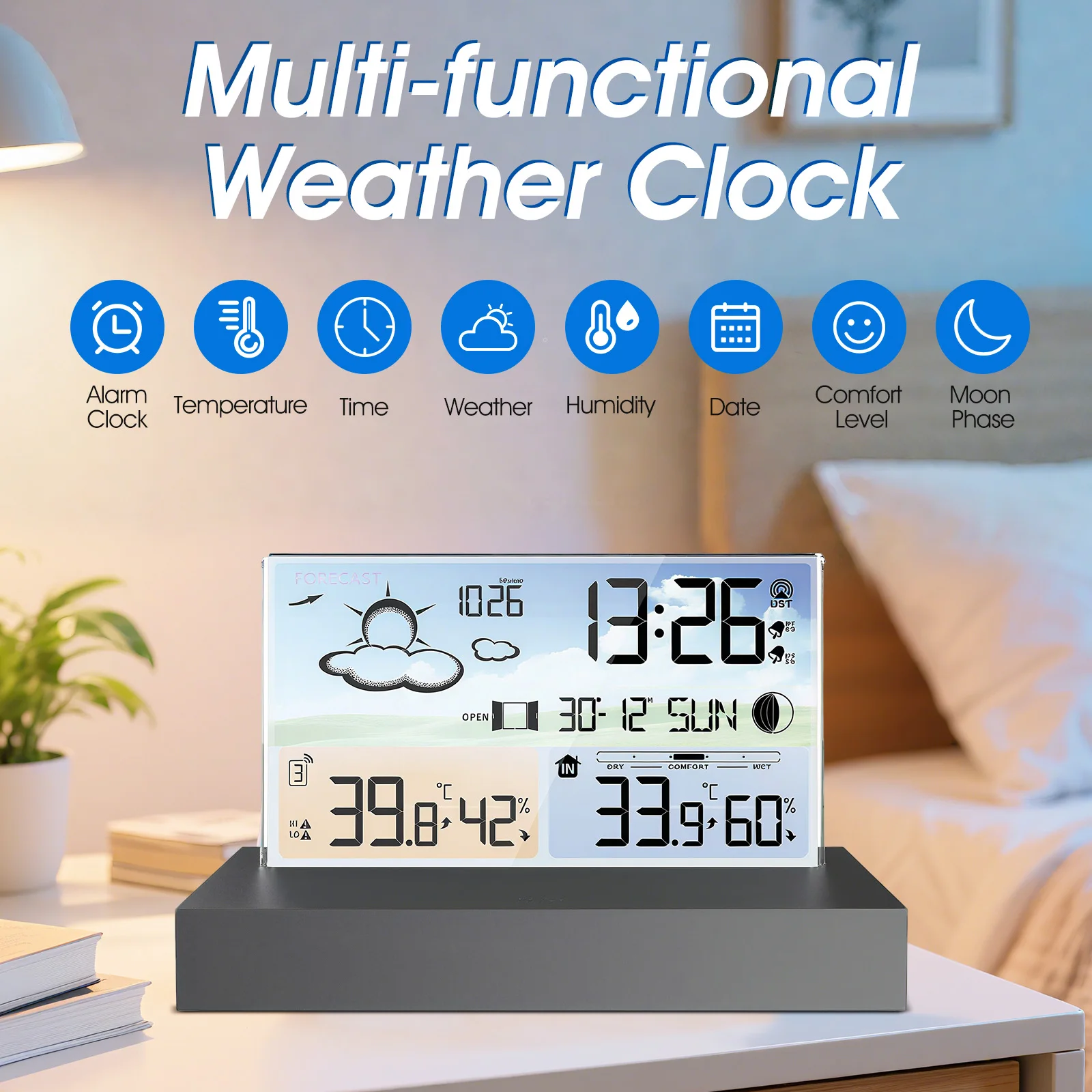

Smart Weather Station Digital Clock Forecast with Outdoor Sensor Wireless Indoor Thermometer Humidity Barometer for Home Office