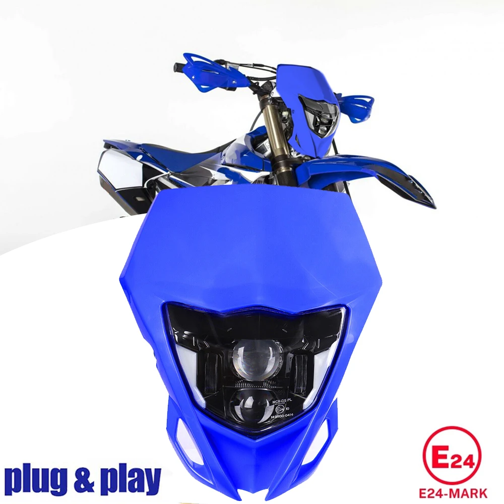 

Dirt Bike LED Headlamp Assembly With Blue Fairing E24 For Yamaha WR250F WR450F 2013-2023 wr250f wr450f Blue Mask LED Headlight