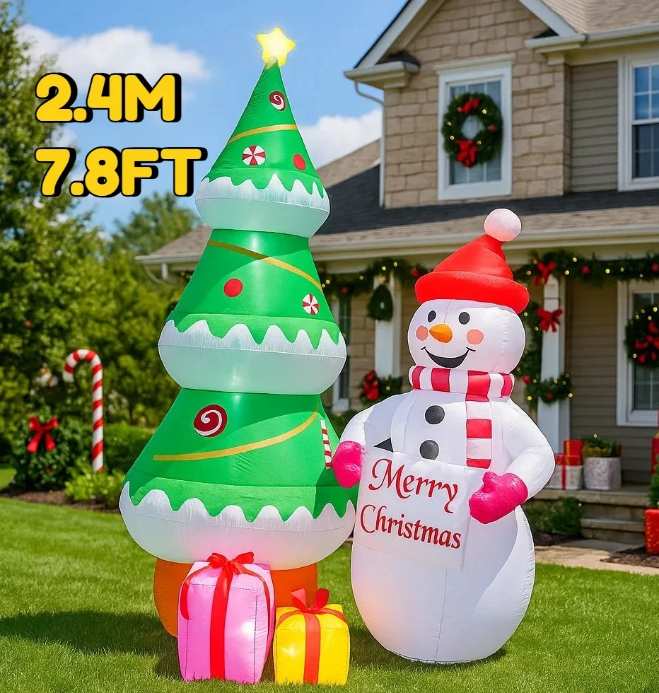 2.4 متر/7.8FT زينة عيد الميلاد لعبة قابلة للنفخ ثلج وشجرة عيد الميلاد مع علب الهدايا ساحة المنزل الحلي لعبة ديكور LED للحفلات #2