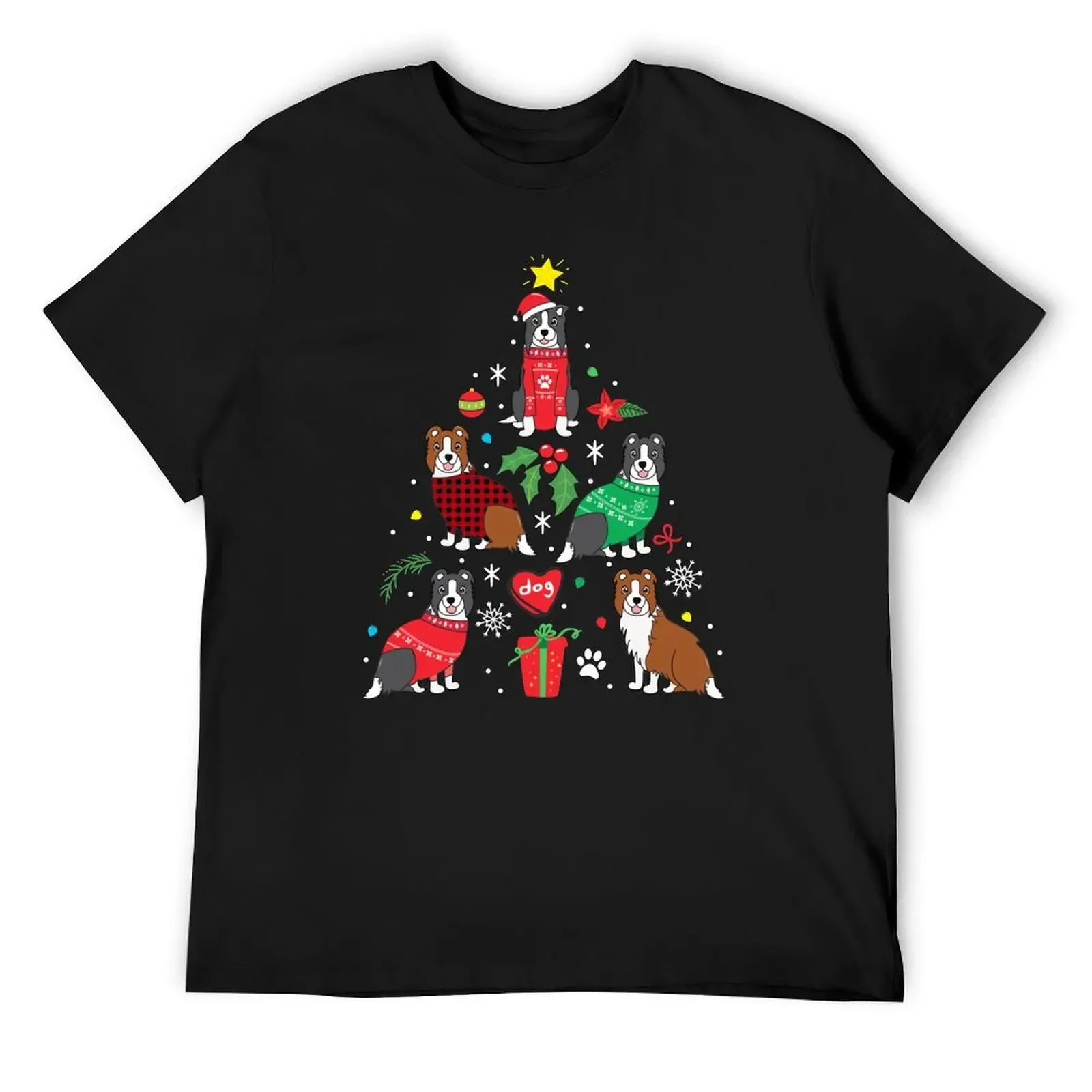 Border Collie Christmas Ornament Tree T-Shirt anime graphic t shirts mens t shirt graphic