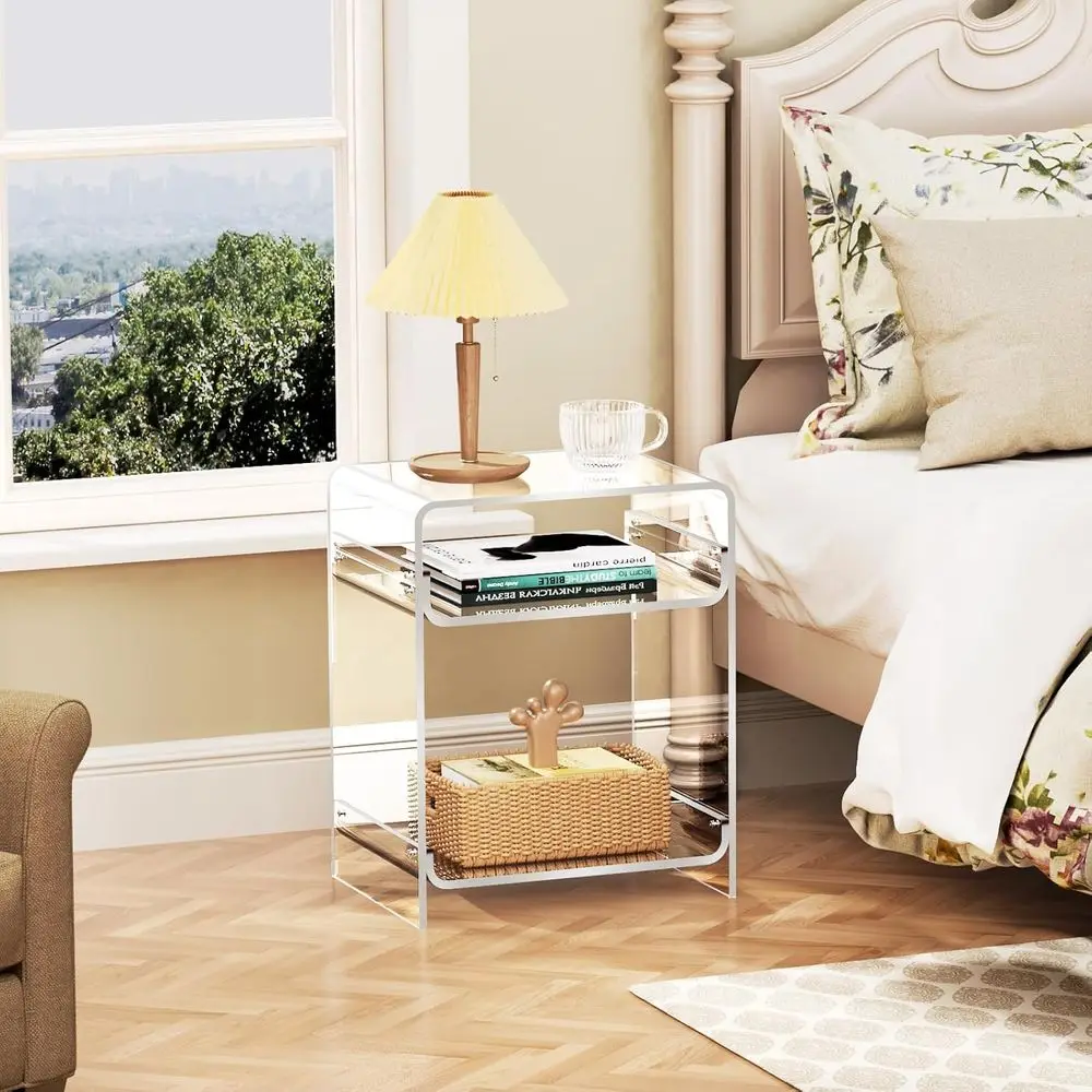 Mesa Lateral de Acrílico Transparente para Toca-discos com Armazenamento, 15,7x19,7x11,8 Polegadas