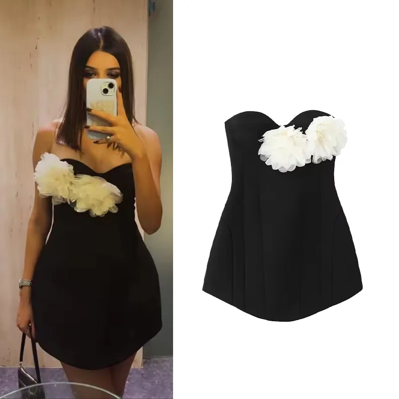 HipSeam Women Floral Bandeau Dress Spring Summer Sexy Backless Strapless Lady Mini Dress Asymmetric hem Female Short Dresses