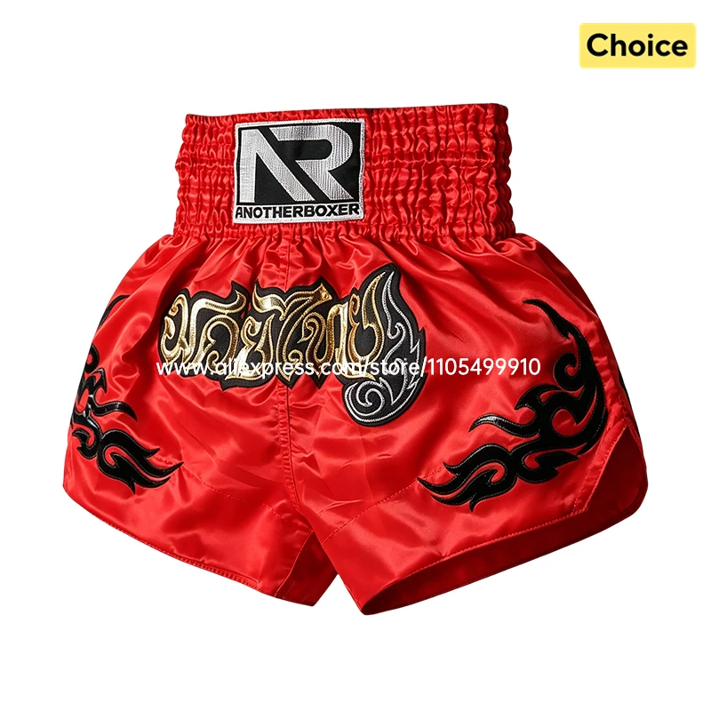 Kickboxen Muay Thai Shorts Klassische Thai-Boxhose Rot Schnelltrocknend Atmungsaktiv Satin-Shorts für Kampfsport MMA Wrestling Gym