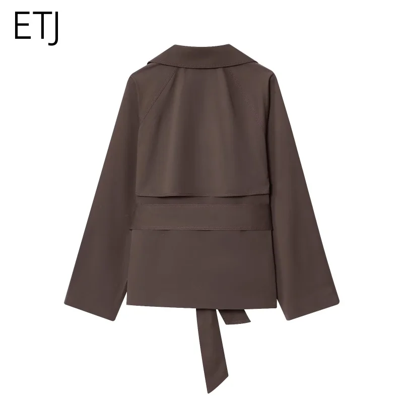 ETJ Autumn 2025 new collection  women's British style lapel double-breasted Maillard color belt casual trench coat