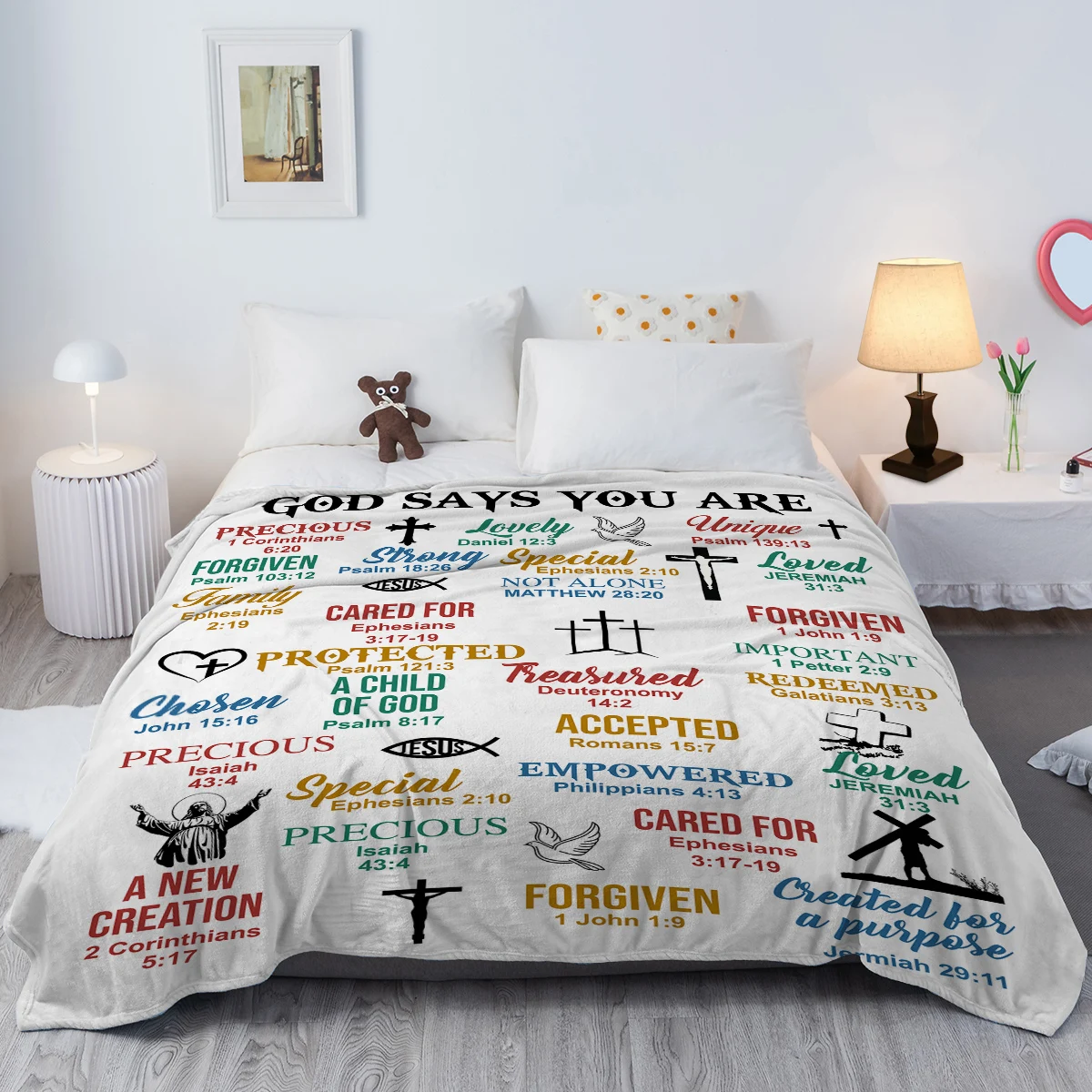 Jesus Christ Throw Blanket Cross and Pigeon Printed Blanket for Women Men Cozy Blanket for Couch Sofa Bed Living Room