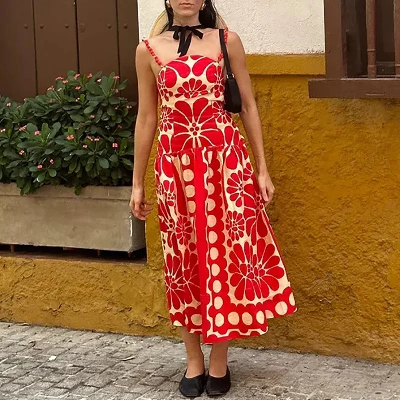 

New Spring Sexy Sleeveless Pleated Party Dress Women Casual High Waist Backless Long Dress Summer Holiday Loose Suspender Dress