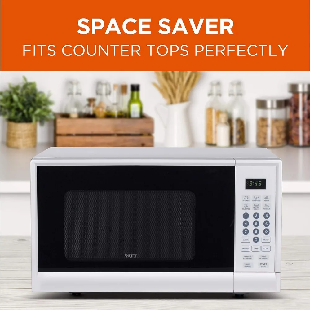 0.9 Cu Ft Microwave with 10 Power Levels, Push Button and Child Lock, 900-Watt Microwave, Countertop Microwave with Timer