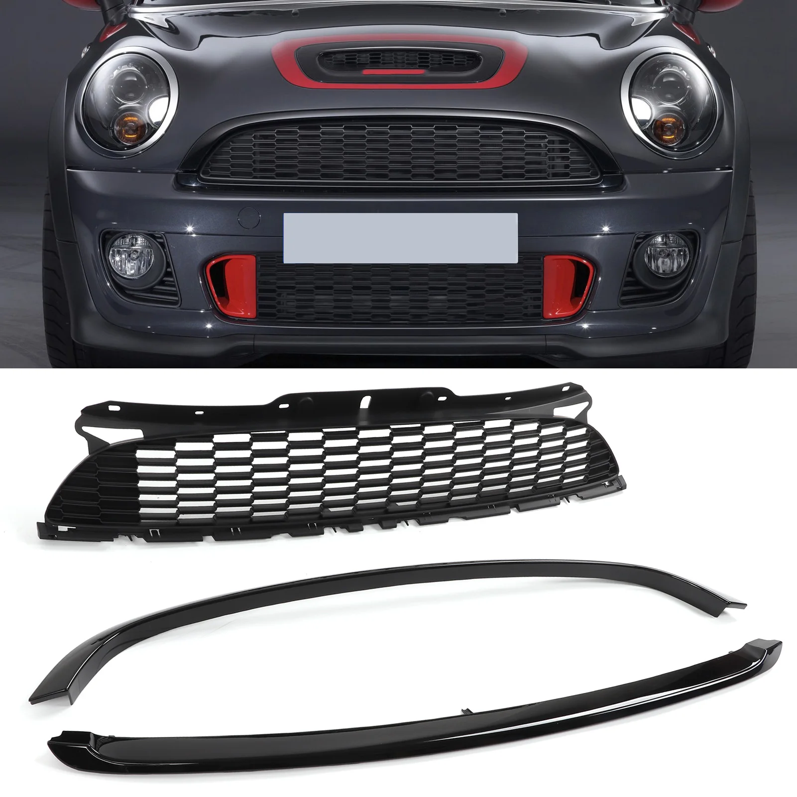 Glänzend schwarze Front haube Form gitter Surround Cover Trim Kits für Mini Cooper R55 R56 R57 R58