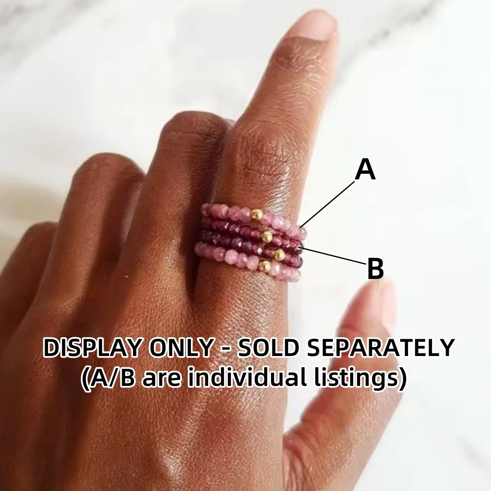 Vlen Verstellbarer Ring für Frauen, natürlicher rosa Turmalin, Granatperlen, elastisch, dehnbar, stapelbar, Boho-Fingerringe, Schmuck, Geschenk – Detail 4