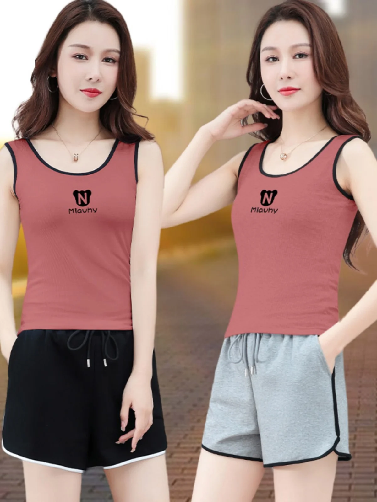 

Комплект из двух предметов: спортивный жилет и шорты из ледяного шелка для женщин, летний повседневный костюм для фитнеса и бега, с круглым вырезом, из смесового хлопка