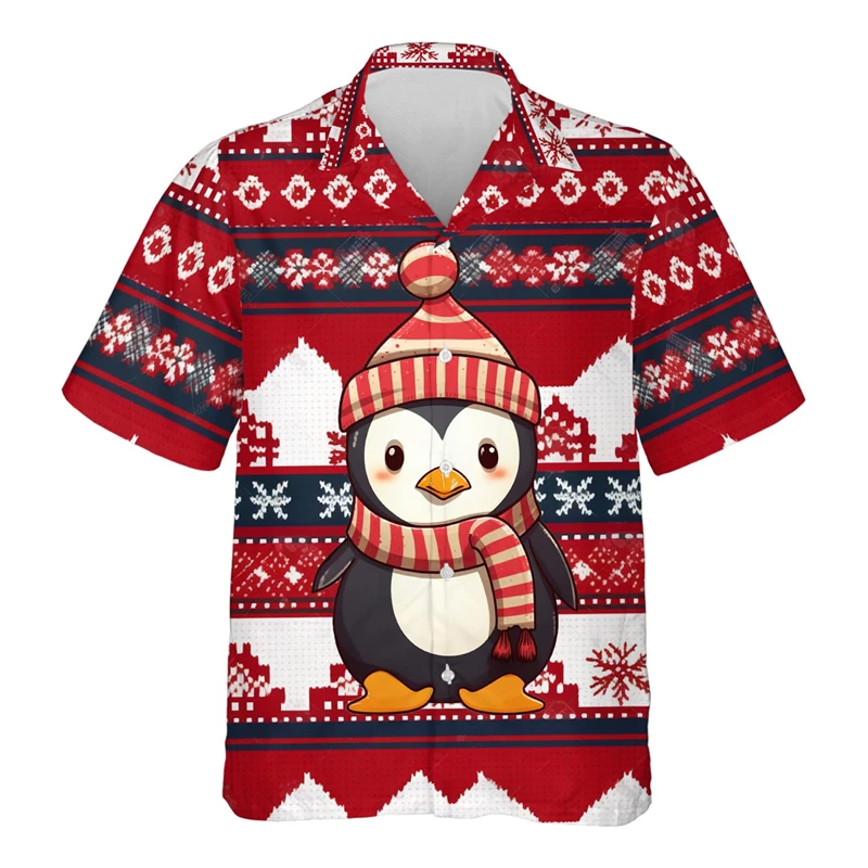 Cute Pet Santa Claus 3D Printed Lapel Blouse Casual Holiday Party Short Sleeve Unisex Blouses Christmas Shirts For Men Clothes