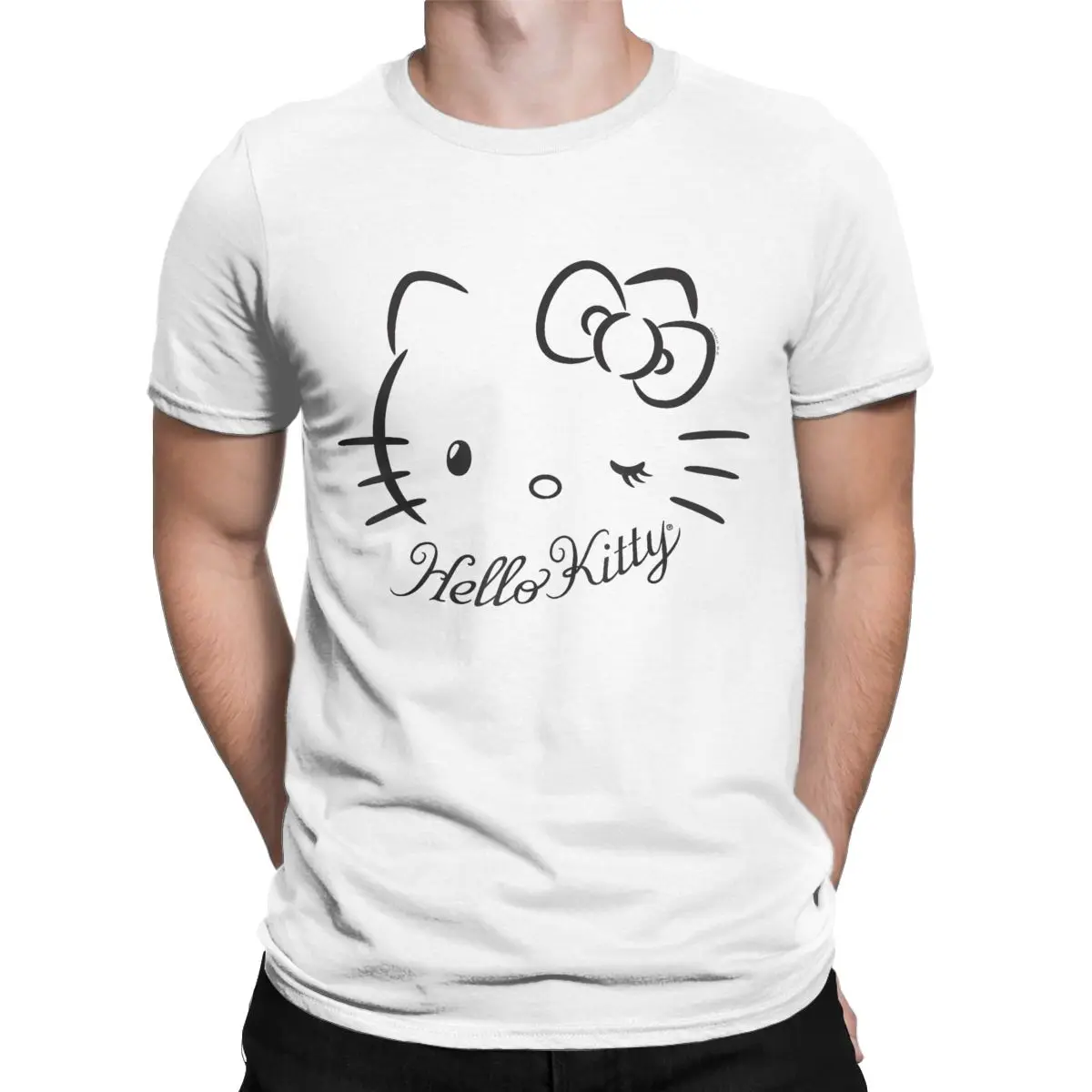 Men's Hello Kitty Winking T Shirt 100% Cotton merch Fun Short Sleeve Round Collar Tee Shirt Plus Size T-Shirt