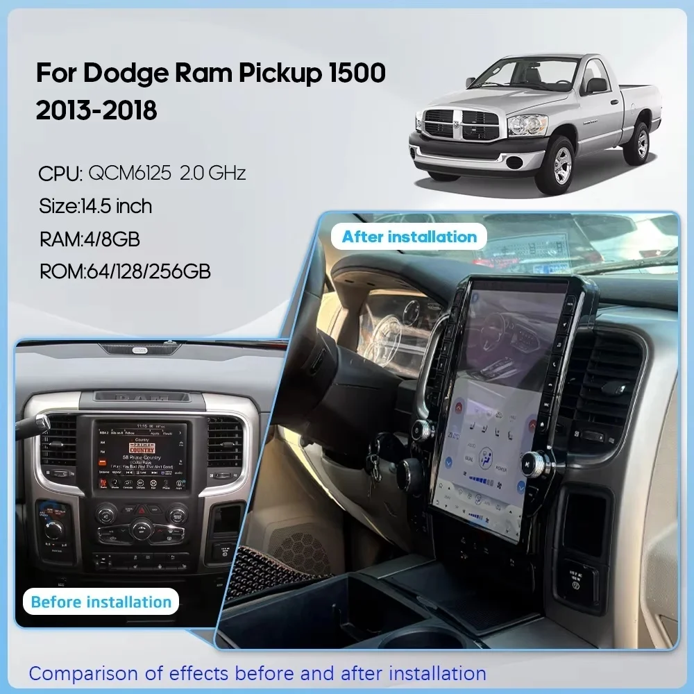 14.5 "شاشة عمودية 8 + 256G Android14 راديو السيارة ل دودج RAM1500 RAM 1500 2500 3500 2012-2018 مشغل ستيريو autoradio لتحديد المواقع نافي