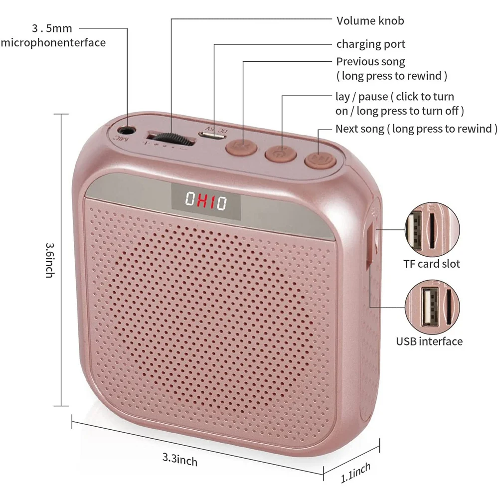 PQWN! Portable Voice Amplifier Microphone Headset, Rechargeable Voice Amplifier for Teachers,Training,Tour Guide,Classroom-B