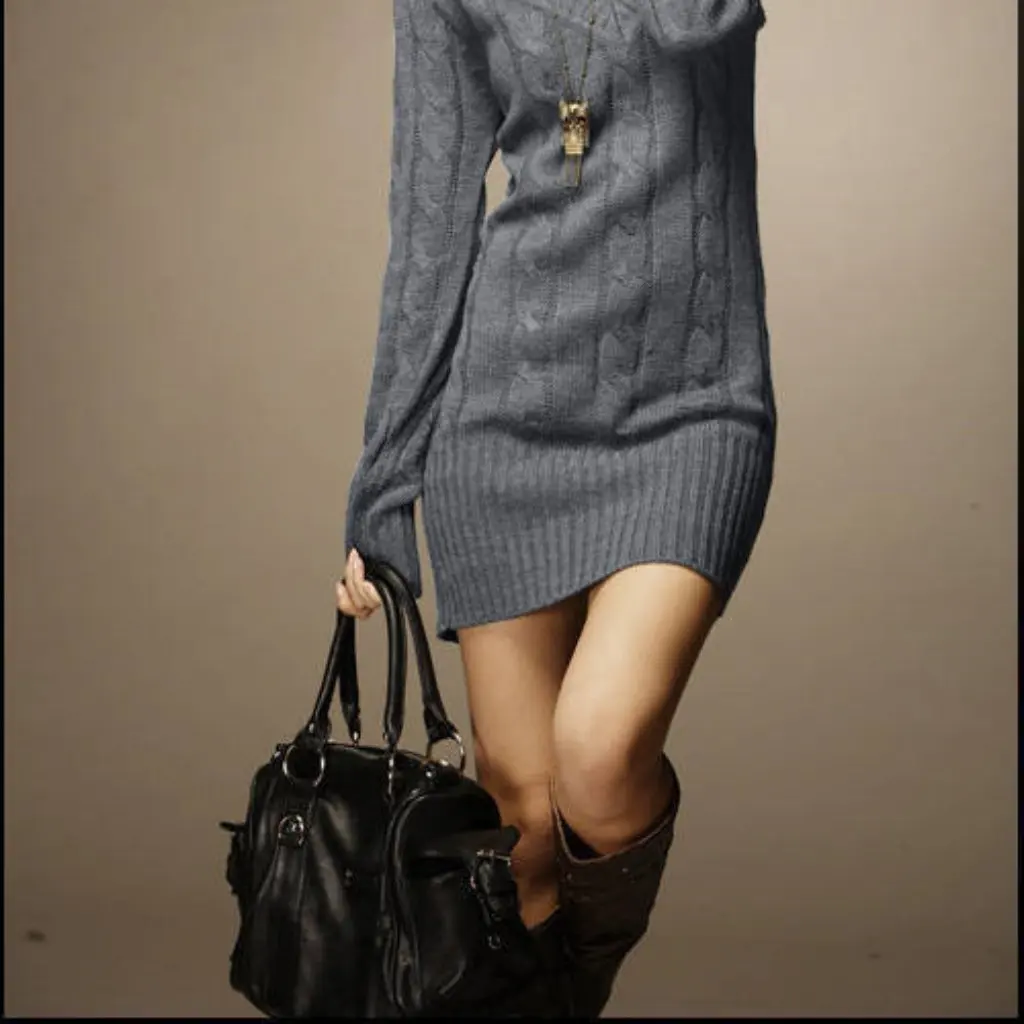 

Korean Style Braided V-neck Mid-length Sweater Autumn Winter Thick Twisted Slub Women's Fashion Knitwear