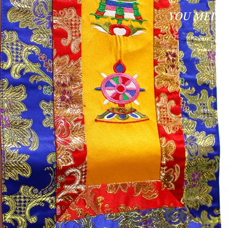 2 Pcs Tibetan Style Embroidered Flags,Blue Eight Auspicious Pattern Home Decor Hanging Banner Buddhist Item Altar Prayer Flags