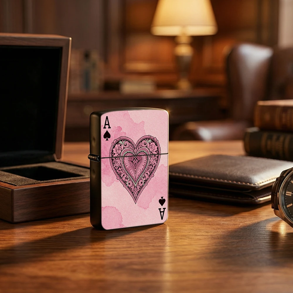 Vintage Flip Top Lighter lighters vintage Ace Of Spades Ornate Floral Heart Pink Watercolor Playing Card lighters for smokers