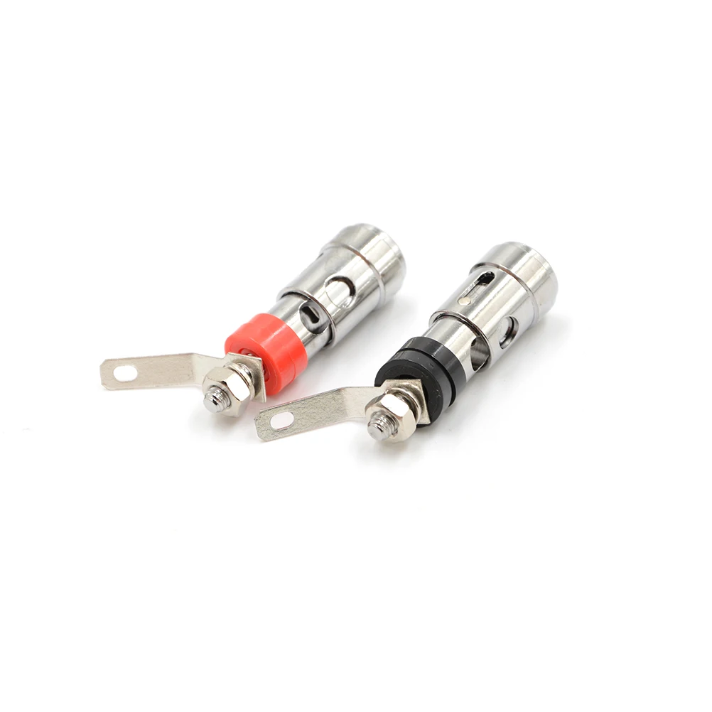 (❤️)2PC Red+ Black Audio Terminal Banana Socket Silver Plated Brass Terminal Speaker Binding Post Spring Press Self Locking