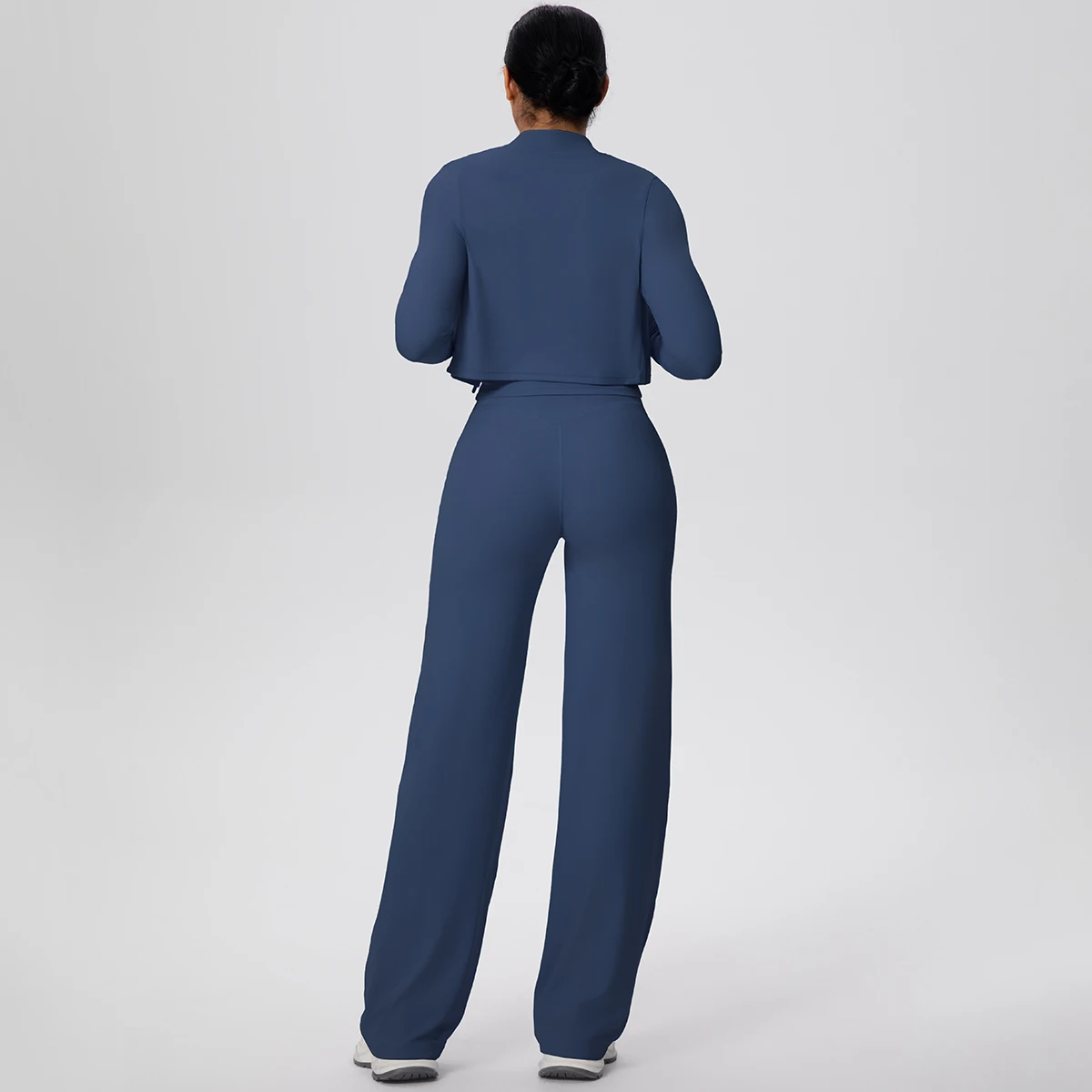 Woman Quick Sports Fitness Clothing Set Backless Solid Color I-shaped Vest With Chest Pad,Yoga Zipper Long Sleeves Pants