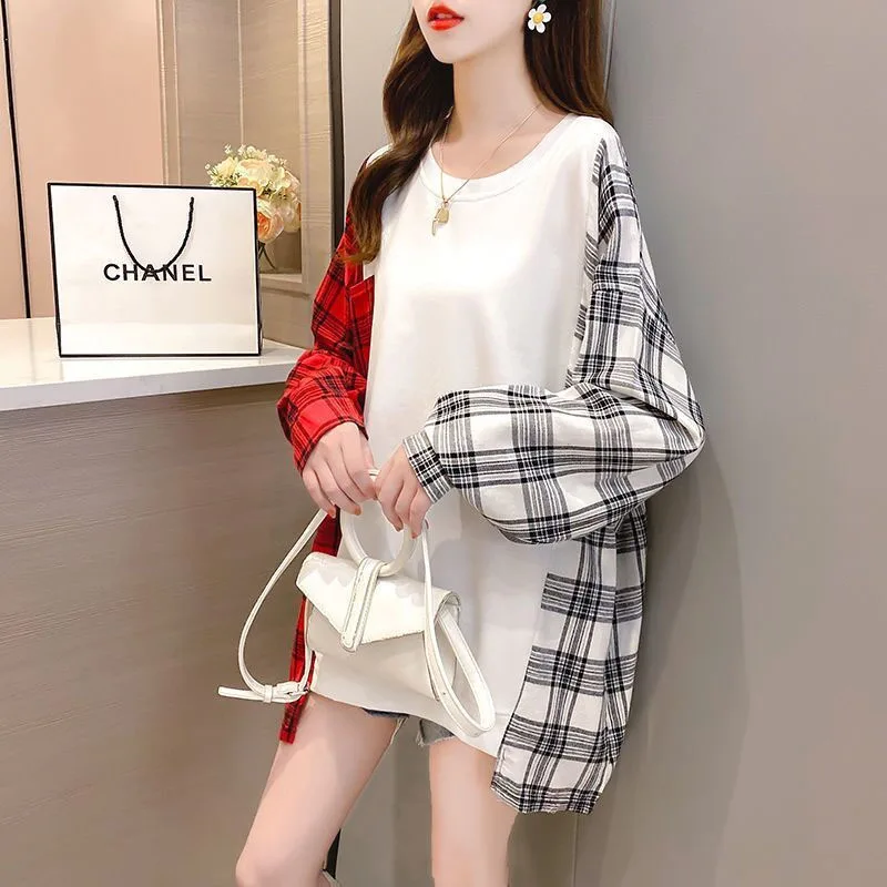 New Autumn Fashion Trend Patchwork Shirt with Round Neck, Loose and Versatile, Stylish and Slim Women\'s Long Sleeved Sweater