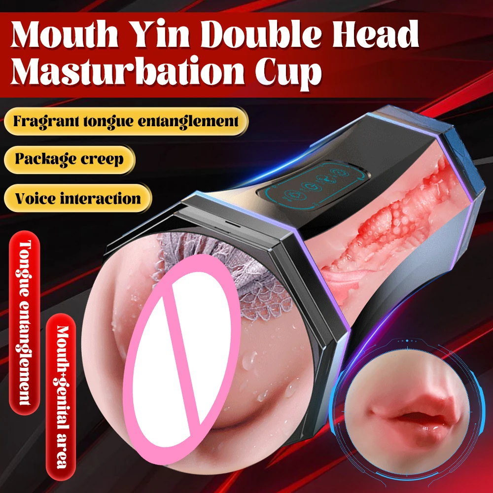 Double Head Masturbation Cup For Men With Suction And Voice_voghion.com